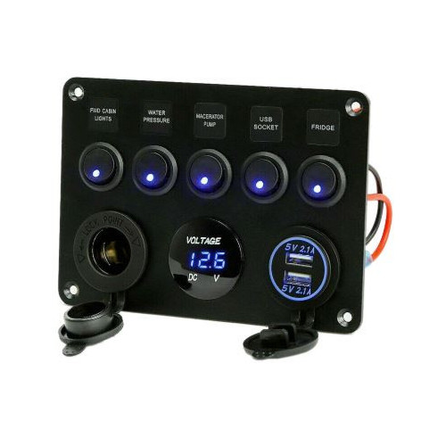 Multi-functions voltmeter 12V with USB ports and rocker switches