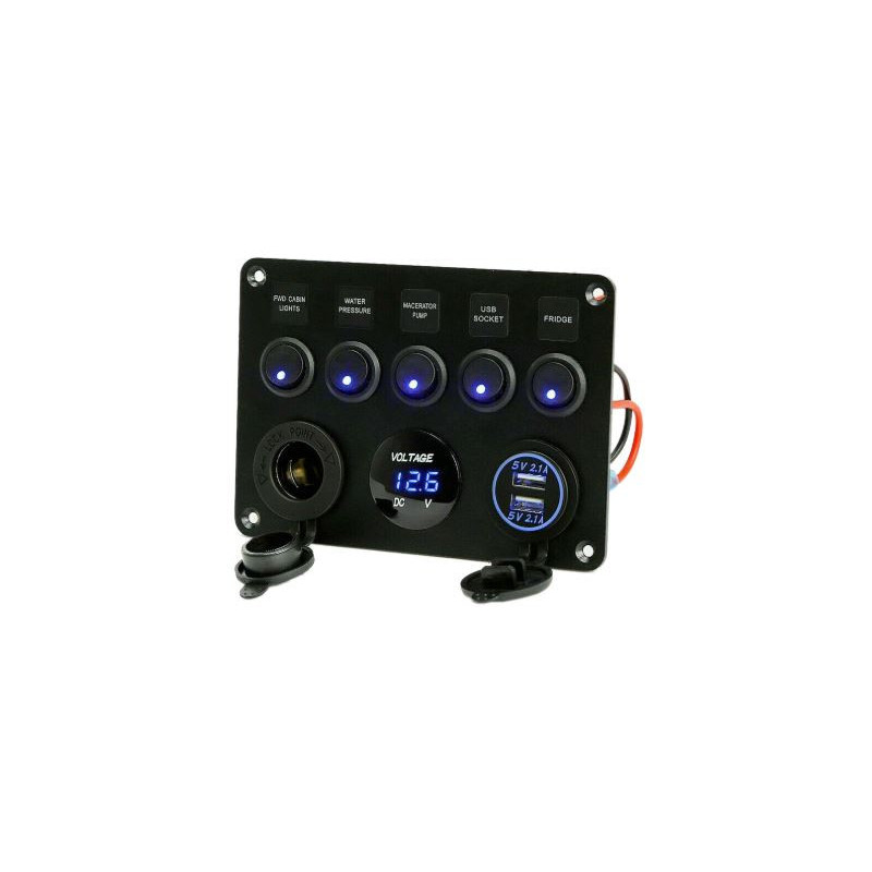 Voltmeter multi-functions 12V with USB ports and rocker switches